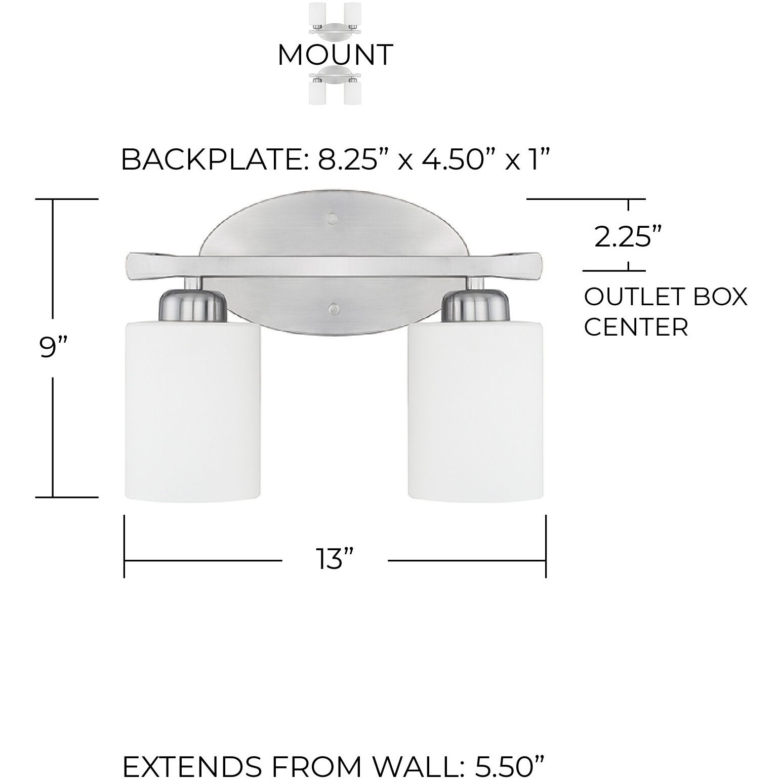 Dixon 2 Light 13 inch Brushed Nickel Vanity Light Wall Light