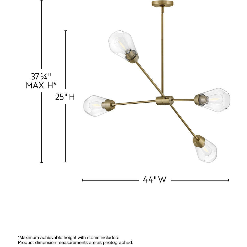Livie 4 Light 44 inch Lacquered Brass Chandelier Ceiling Light