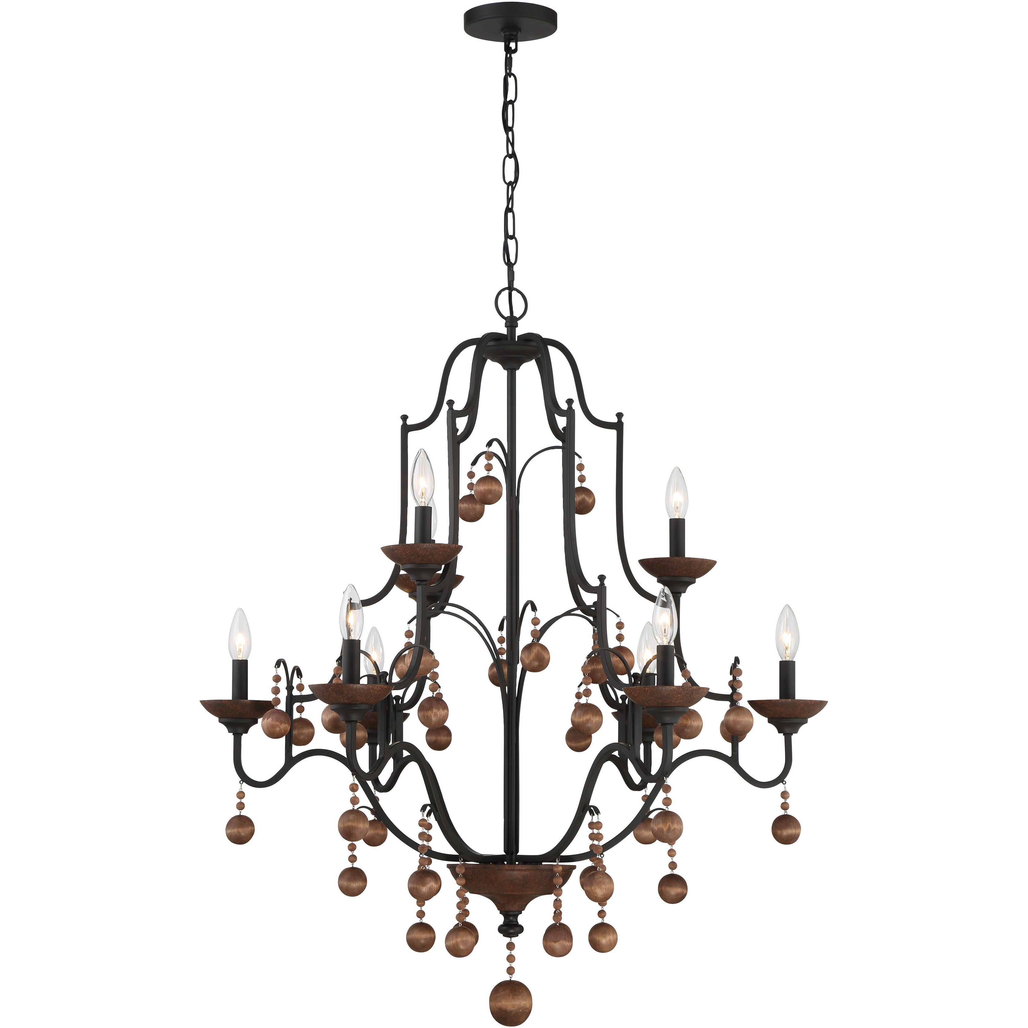 Colonial Charm 9 Light 33.13 inch Old World Bronze/Walnut Accents Chandelier Ceiling Light
