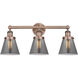 Cone 3 Light 24.5 inch Antique Copper Bath Vanity Light Wall Light in Light Smoke Glass