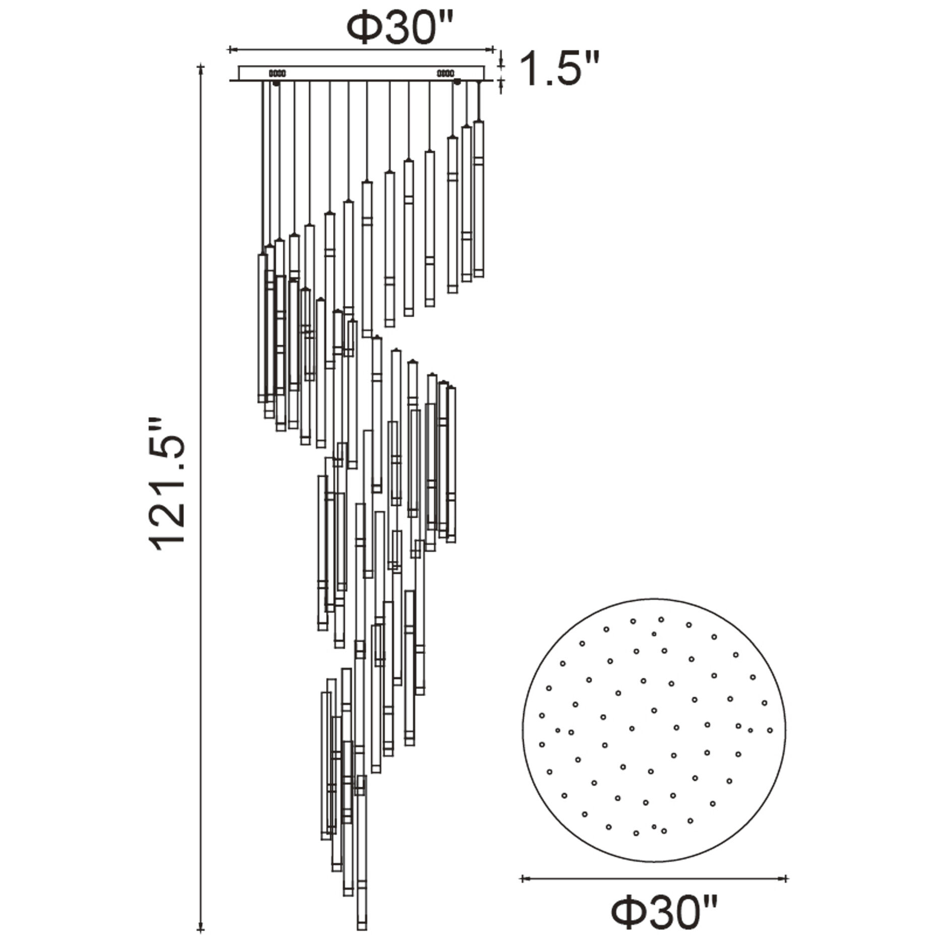 Flute LED 30 inch Black Chandelier Ceiling Light