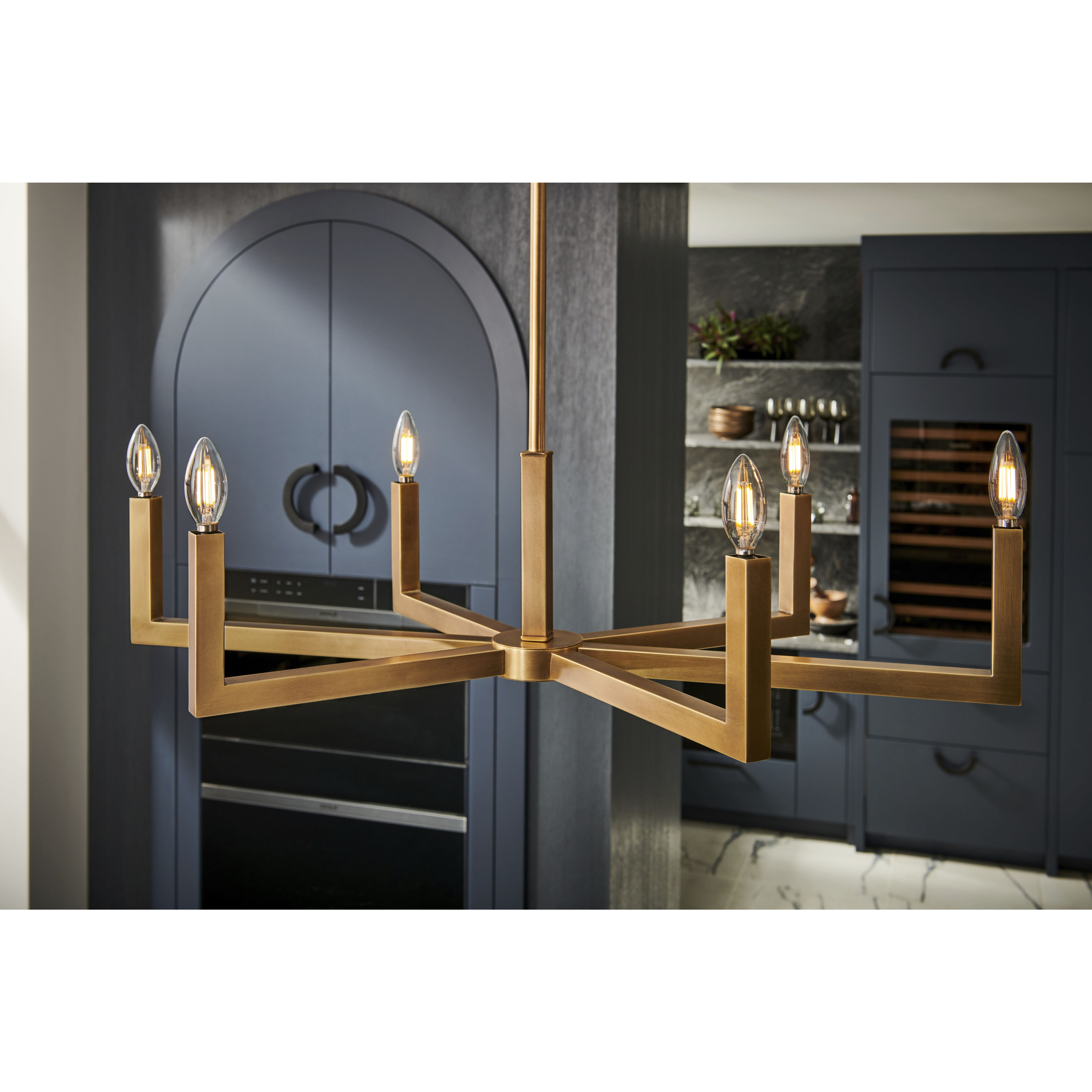 Ezra 6 Light 36 inch Heritage Brass Indoor Linear Chandelier Ceiling Light