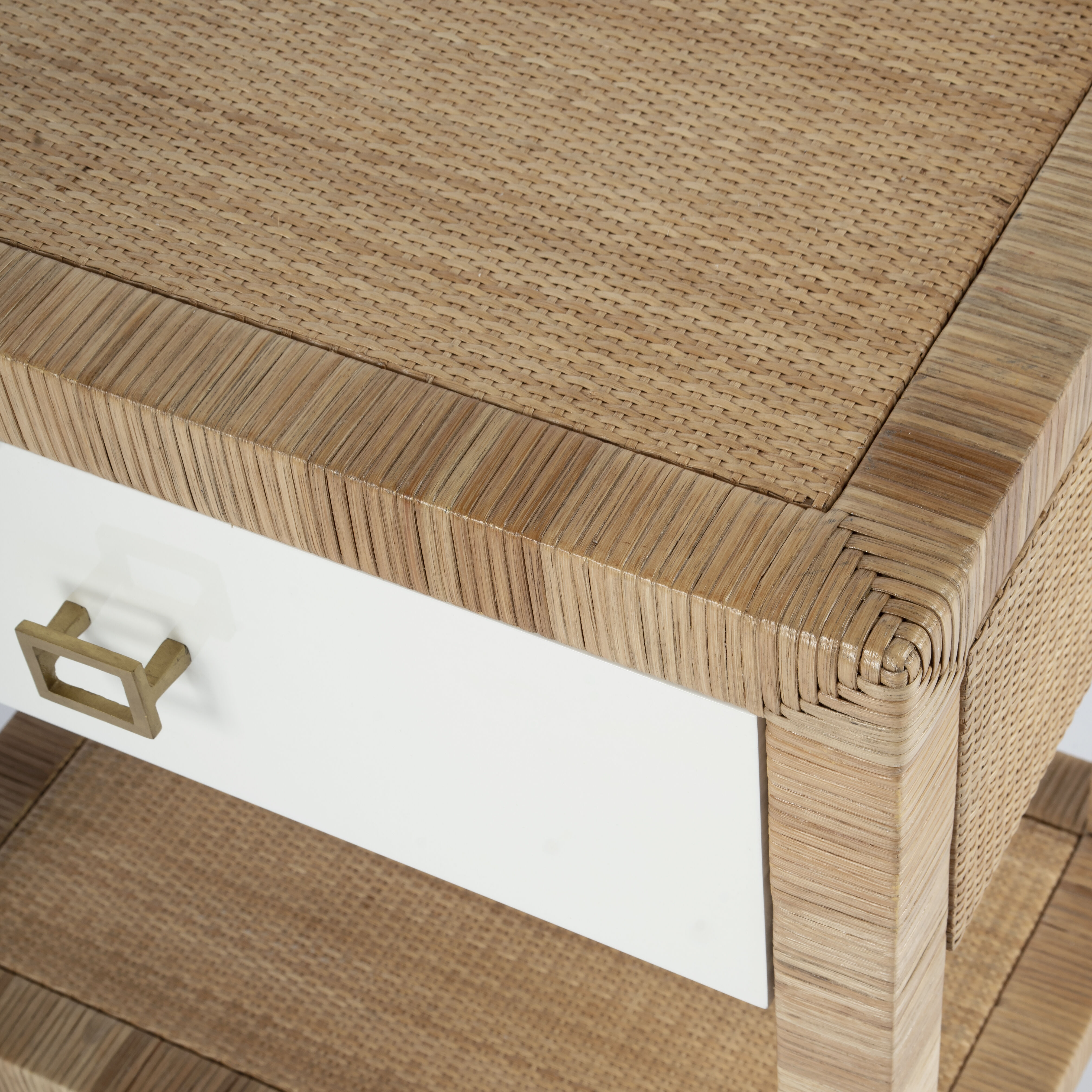 Corfu 1 Drawer Natural Rattan Nightstand in Natural and White