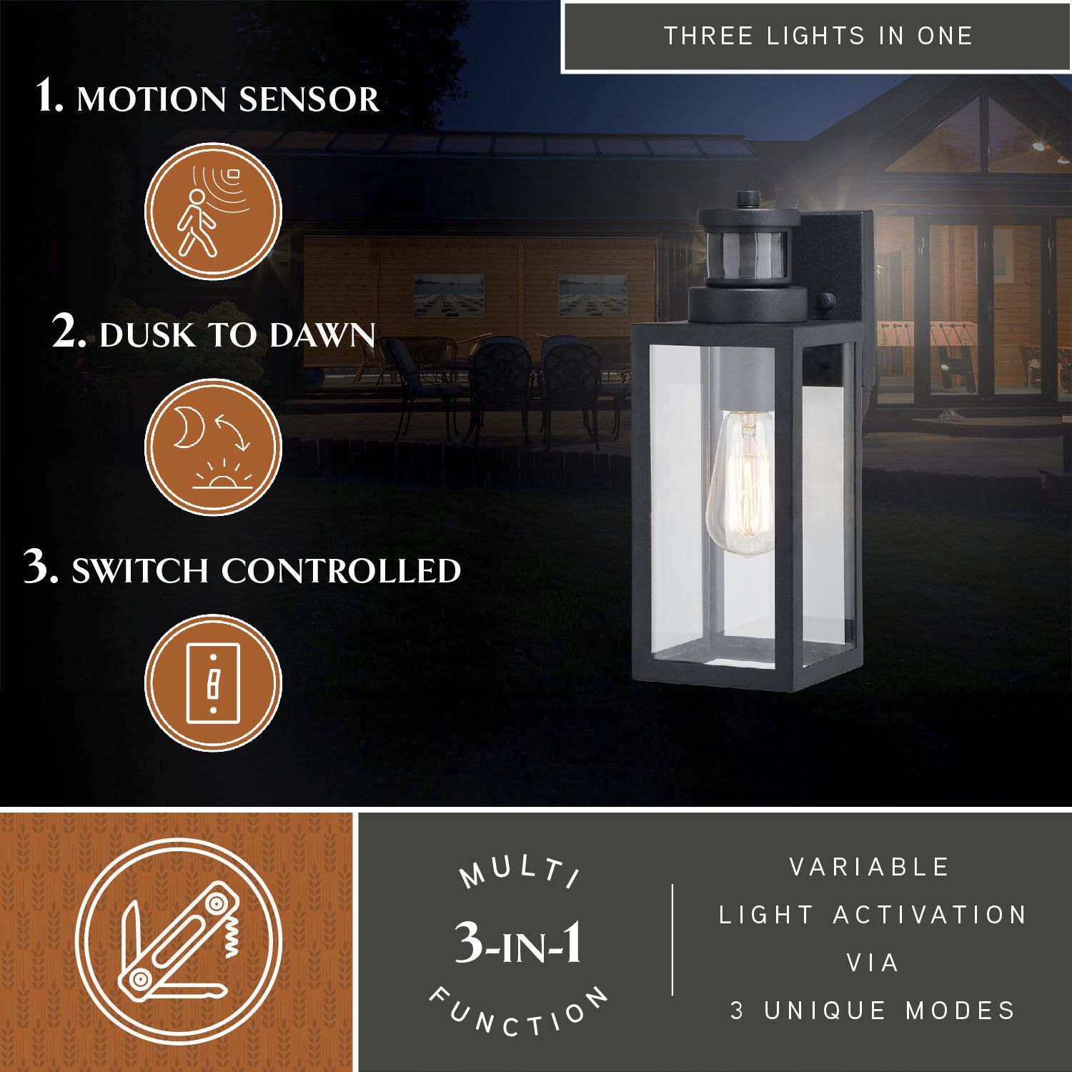 Lombard Textured Black Outdoor Motion Sensor