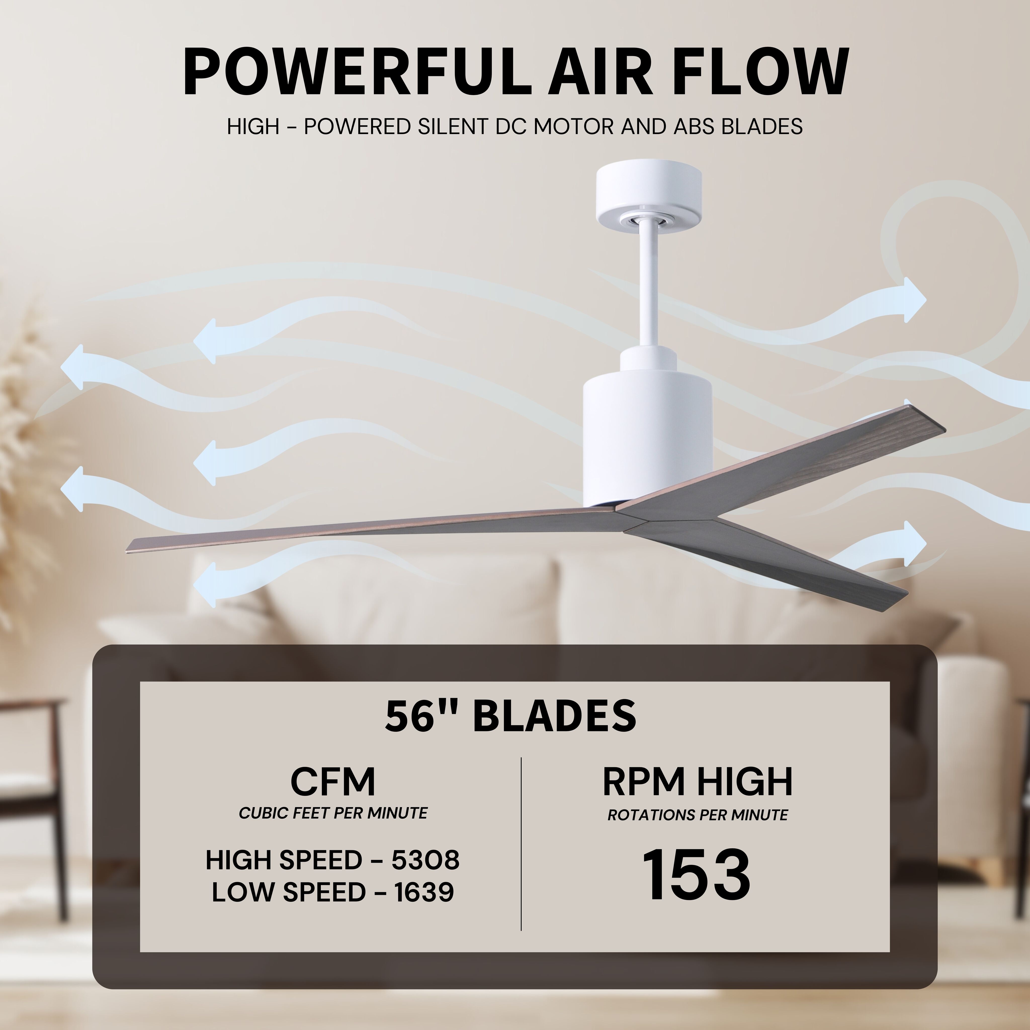 Atlas Eliza 56 inch Gloss White with Old Oak Tone Blades Ceiling Fan, Paddle Fan