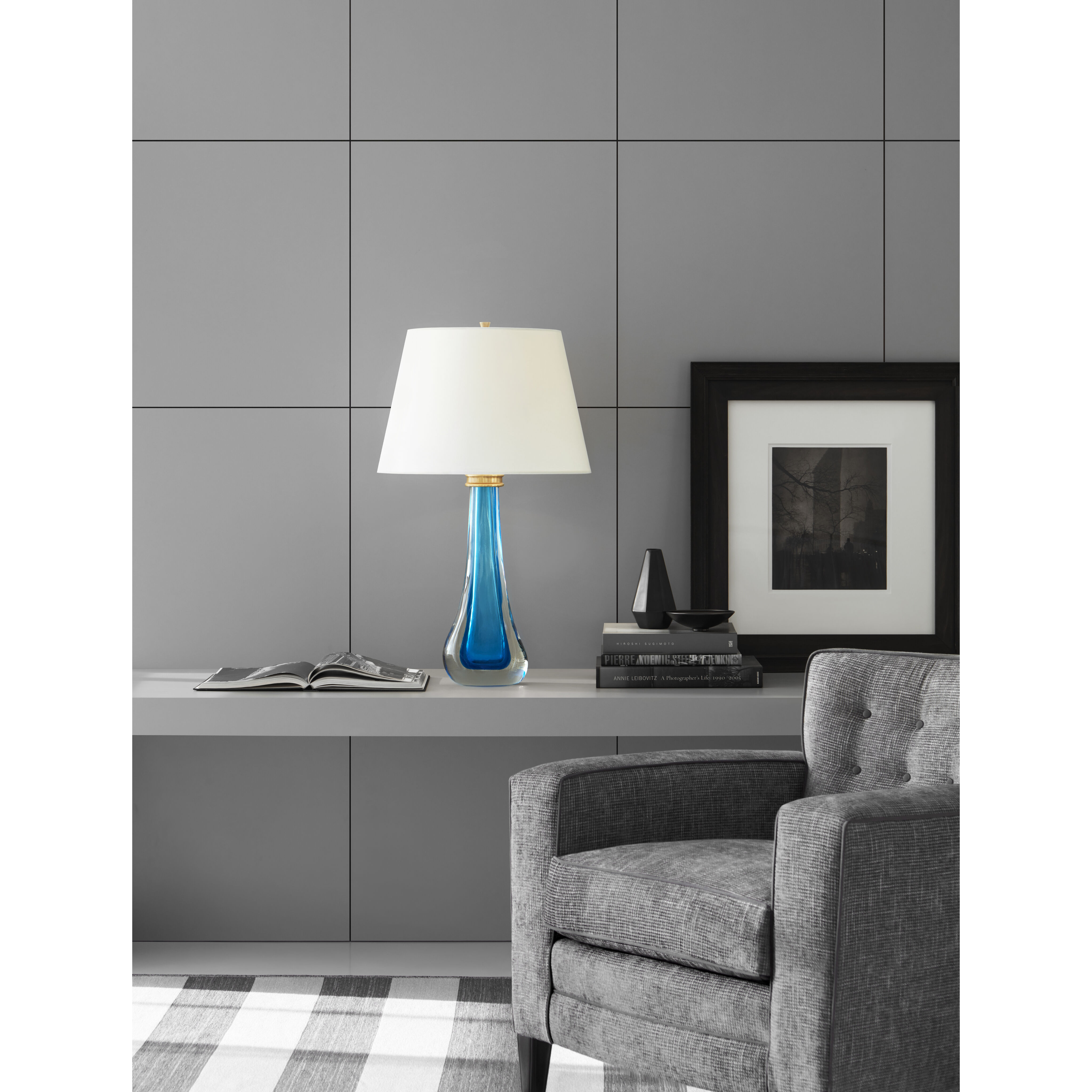 Julie Neill Christa 29.5 inch 100 watt Cerulean Blue Glass Table Lamp Portable Light, Large