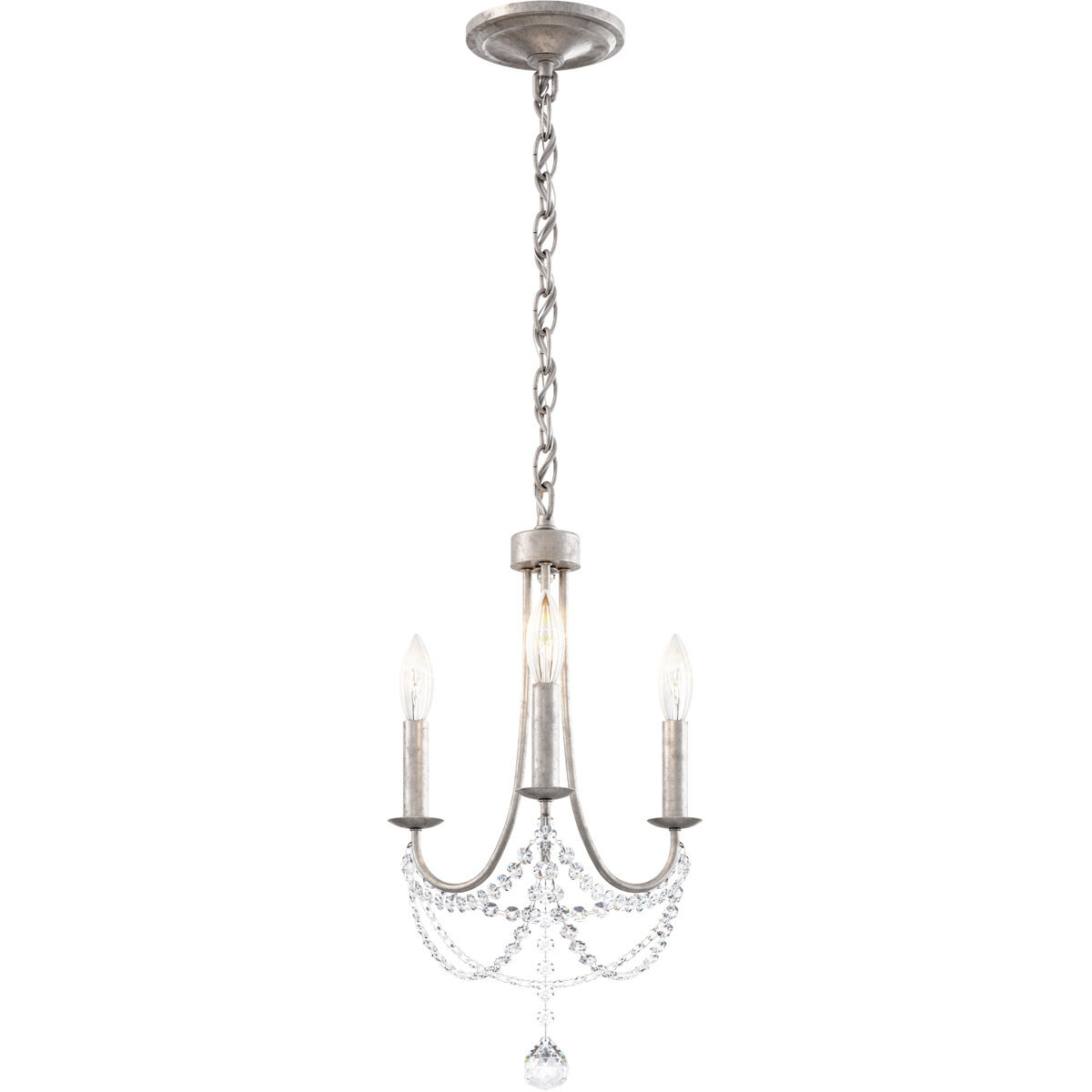 Verdana 3 Light Antique Silver Chandelier Ceiling Light in Optic