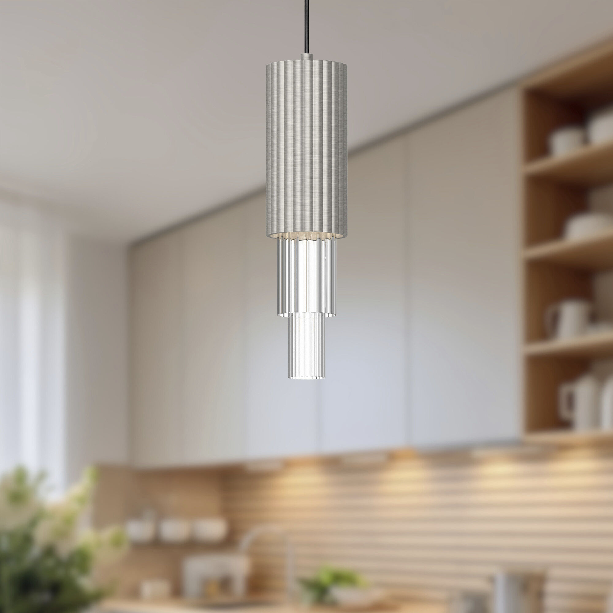 Alora Mood Bordeaux LED 4.38 inch Brushed Nickel/Clear Ribbed Glass Pendant Ceiling Light