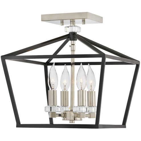 Stinson 4 Light 13 inch Black with Polished Nickel Semi-flush Mount Ceiling Light