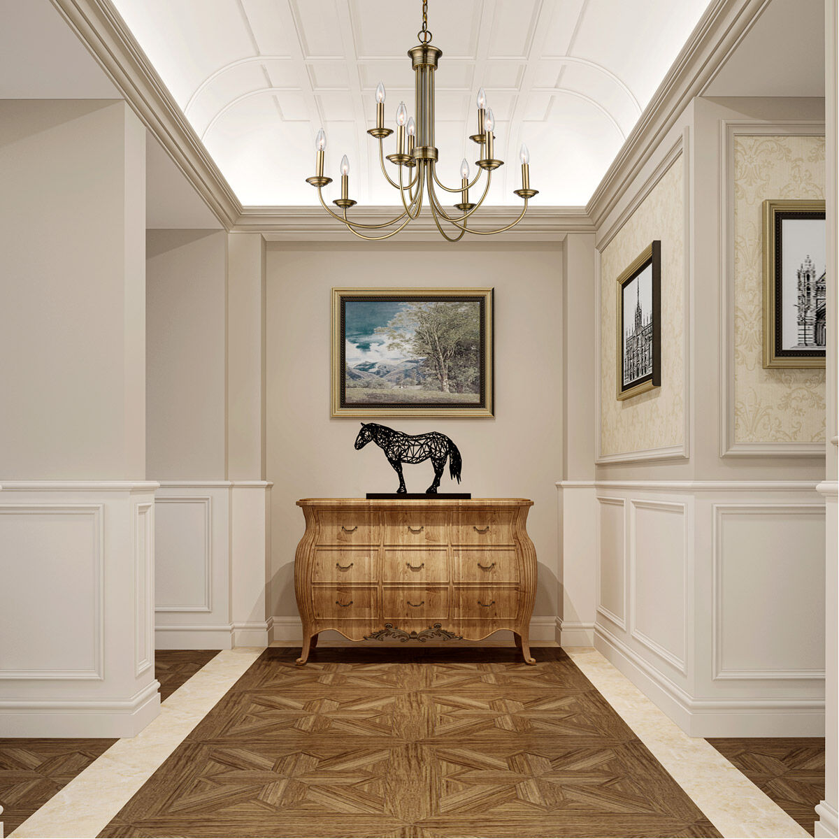 Estate 9 Light 30 inch Antique Brass Chandelier Ceiling Light