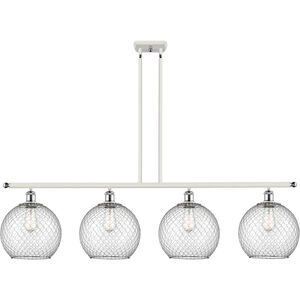 Ballston Large Farmhouse Chicken Wire 4 Light 48 inch White and Polished Chrome Island Light Ceiling Light in Clear Glass with Nickel Wire, Ballston
