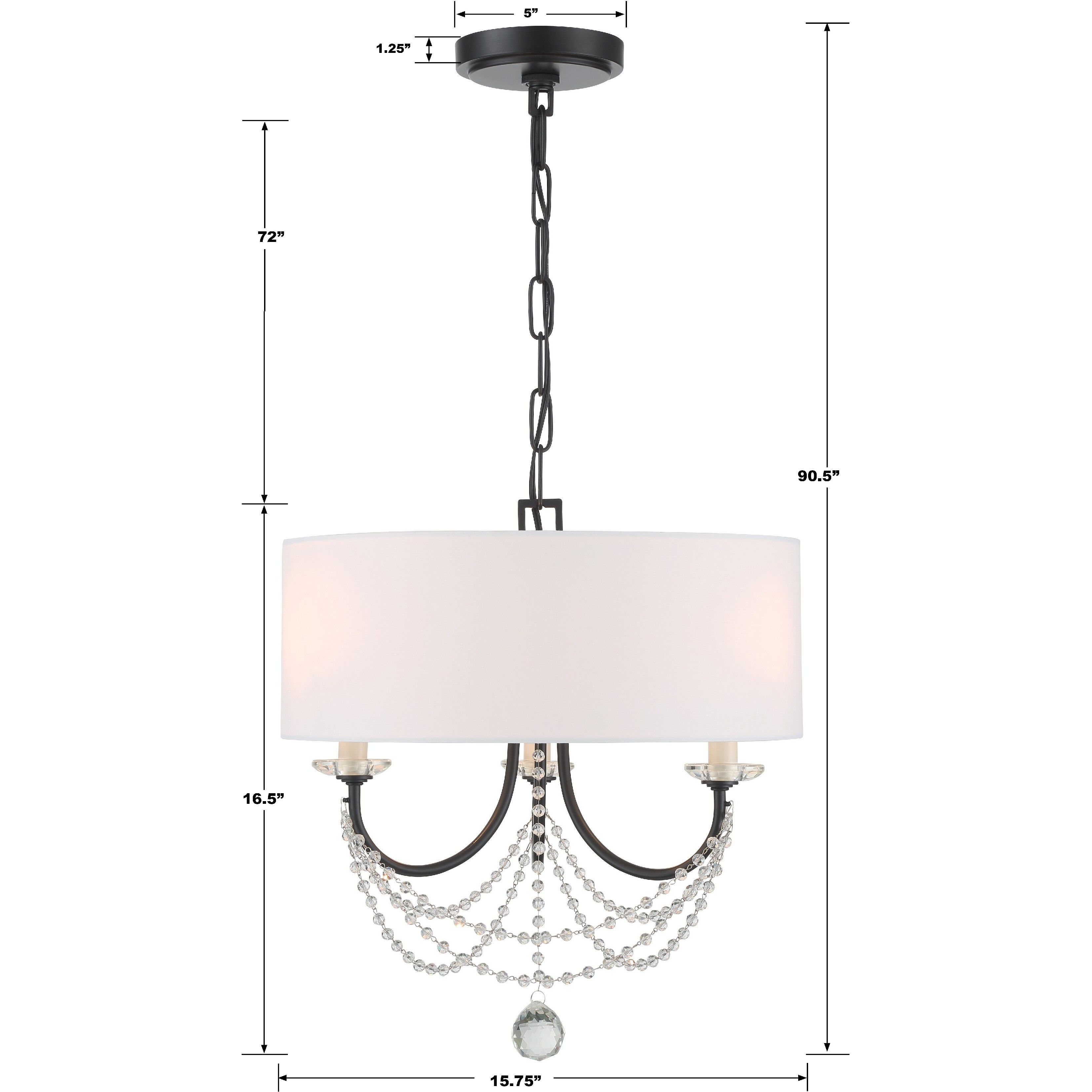 Delilah 3 Light 15.75 inch Matte Black Mini Chandelier Ceiling Light