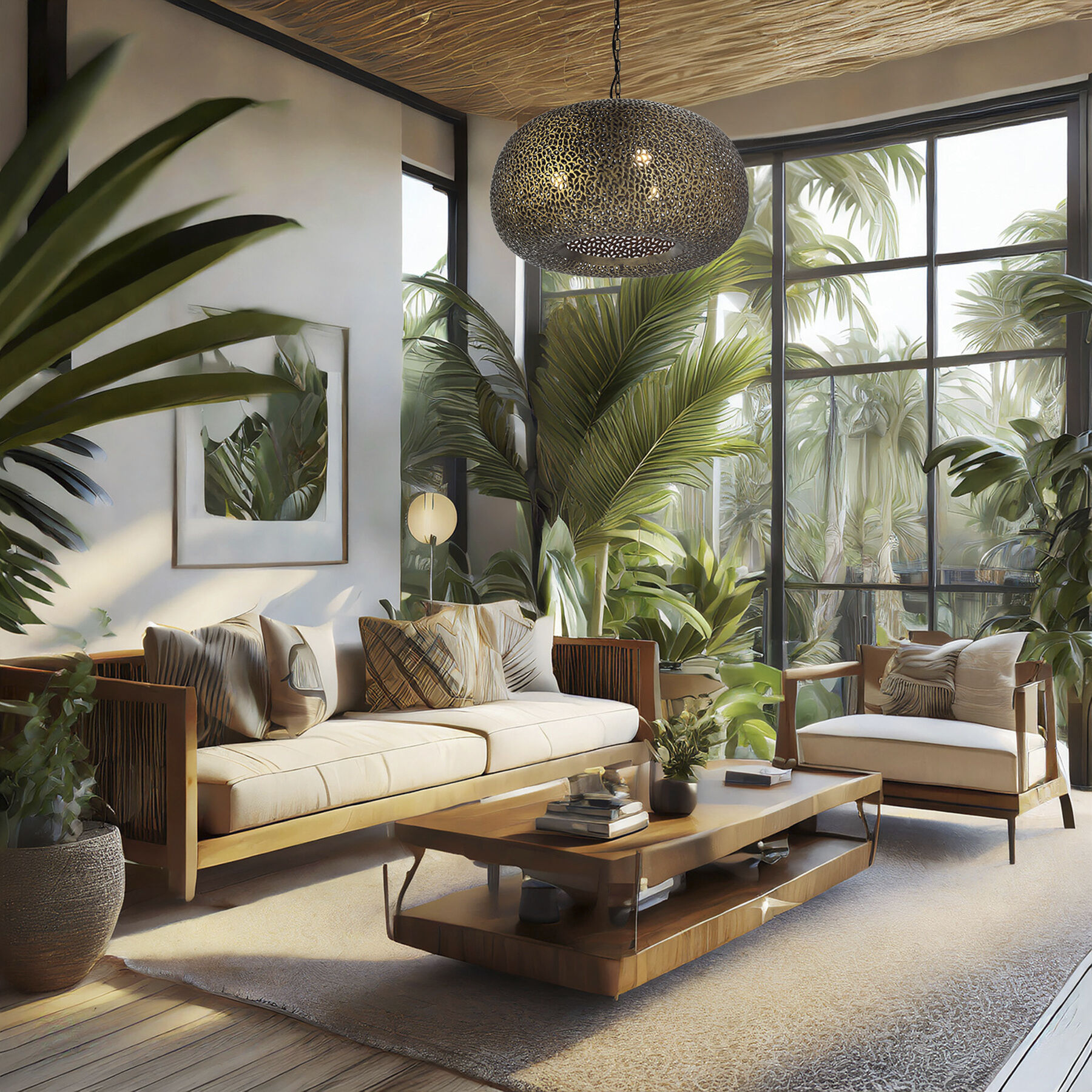 Moradabad 3 Light 24 inch Brass Antique Pendant Ceiling Light