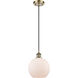 Ballston Athens LED 8 inch Antique Brass Mini Pendant Ceiling Light in Matte White Glass, Ballston