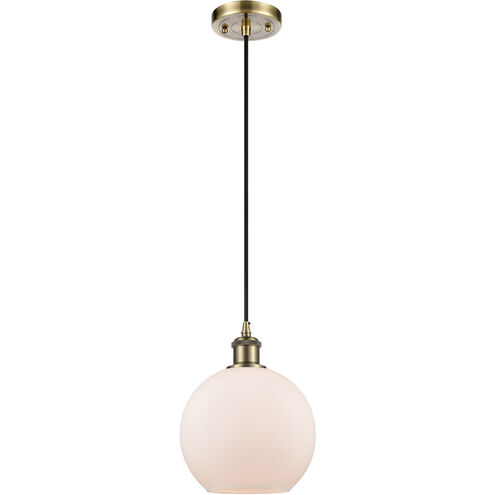 Ballston Athens LED 8 inch Antique Brass Mini Pendant Ceiling Light in Matte White Glass, Ballston