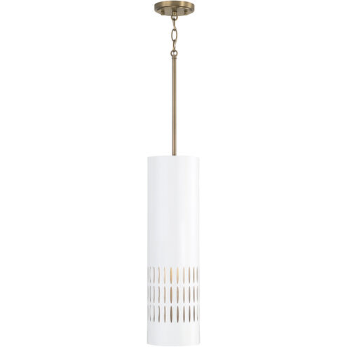 Dash 1 Light 6.25 inch Aged Brass and White Pendant Ceiling Light