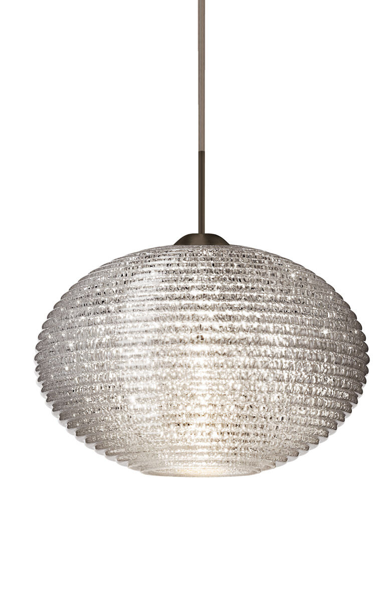 Pape 12 LED Bronze Pendant Ceiling Light in Glitter Glass