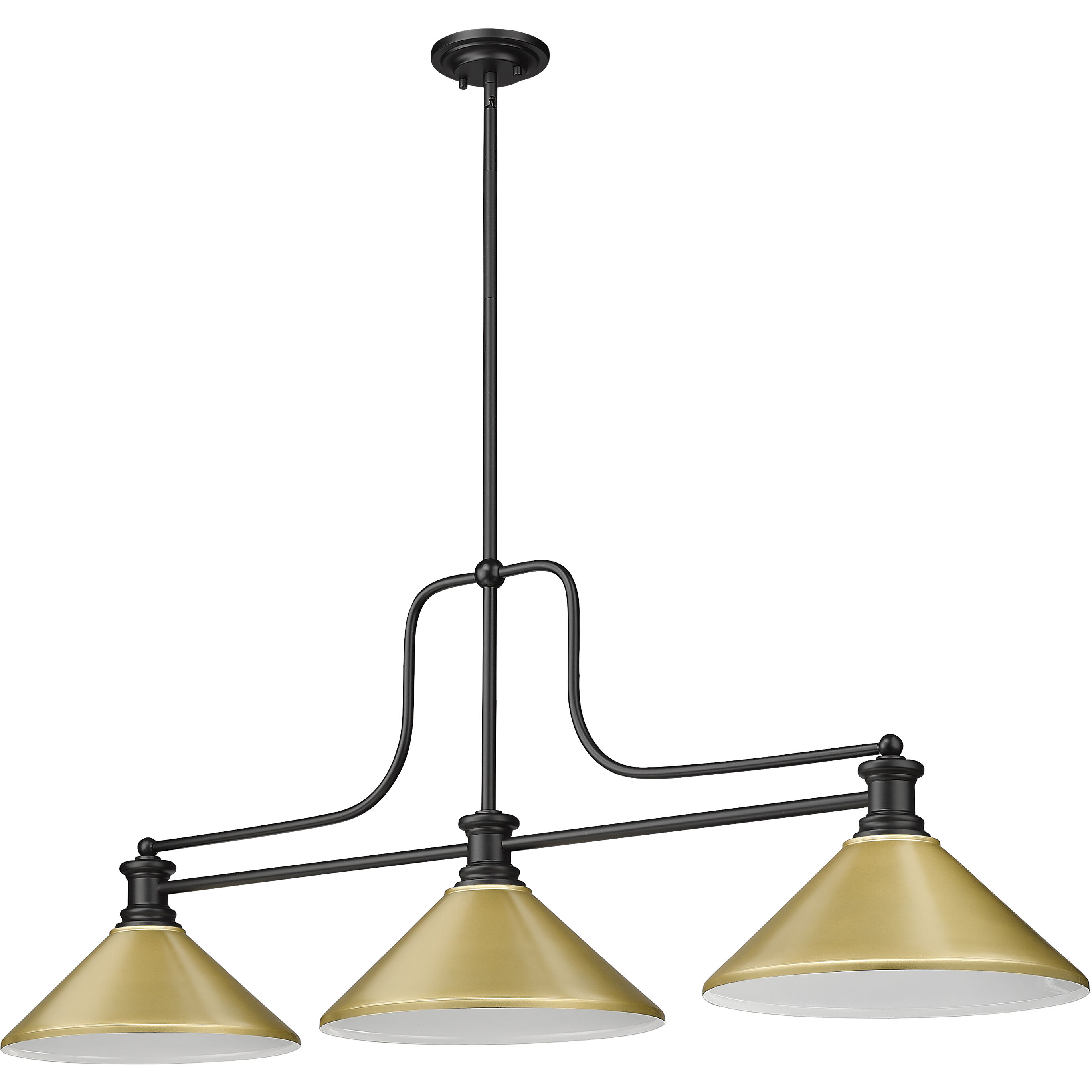 Melange 3 Light 52 inch Matte Black Billiard Ceiling Light in Satin Gold Steel