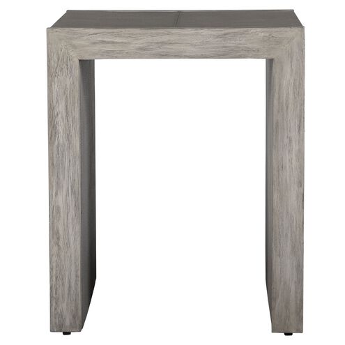 Aerina 24 X 20 inch Light Gray Faux Shagreen and Aged White with Gray End Table