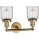 Franklin Restoration Small Bell 2 Light 16 inch Brushed Brass Bath Vanity Light Wall Light in Clear Glass, Franklin Restoration