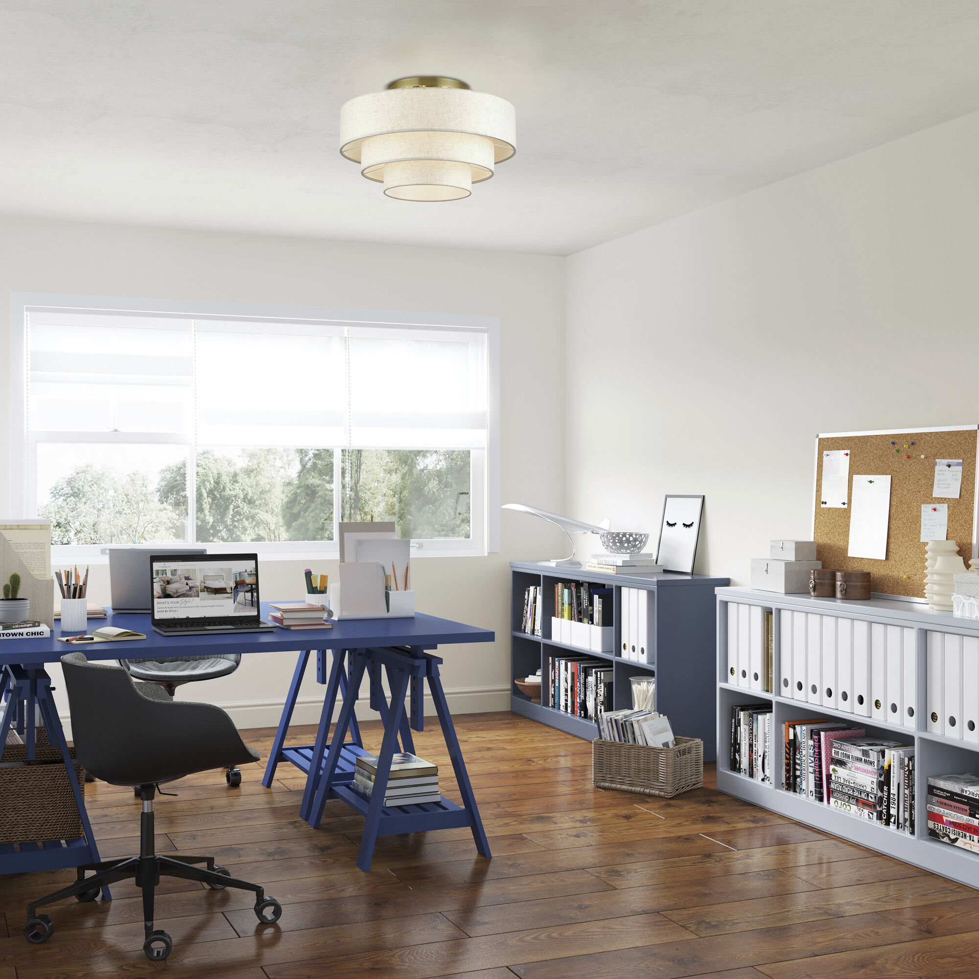 Manorwood 4 Light 21 inch Antique Brass Semi Flush Mount Ceiling Light, Extra Large