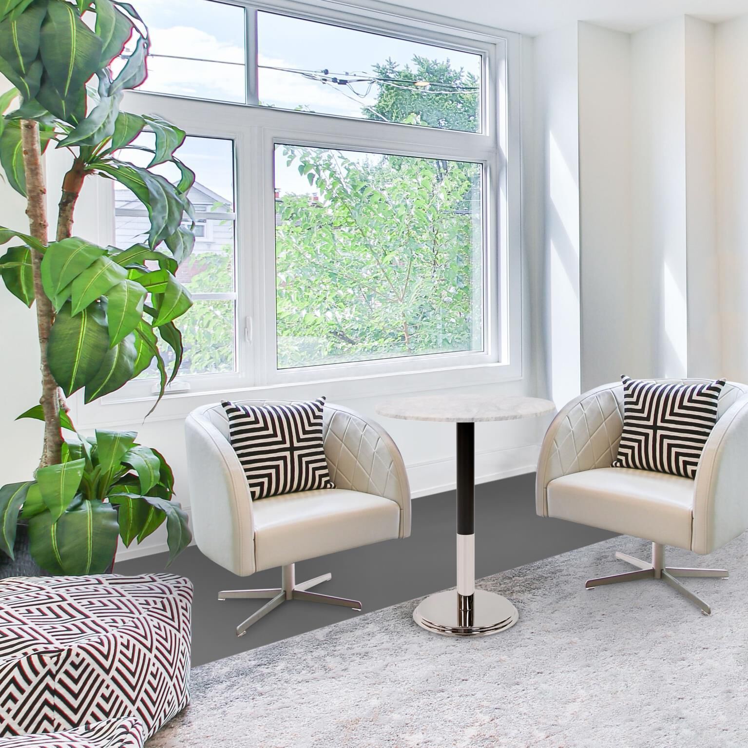 Micca Club Polished Silver with White Marble Bistro Table