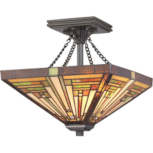 Stephen 2 Light 14 inch Vintage Bronze Semi-Flush Mount Ceiling Light, Naturals 