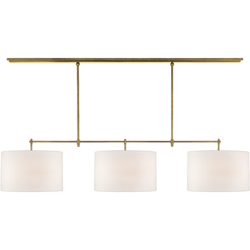 Thomas O'Brien Bryant 3 Light 60 inch Hand-Rubbed Antique Brass Billiard Light Ceiling Light in Linen, Large