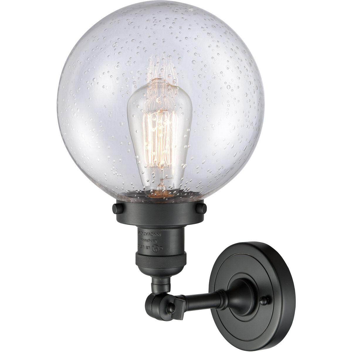 Franklin Restoration Large Beacon 1 Light 8 inch Matte Black Sconce Wall Light in Seedy Glass, Franklin Restoration