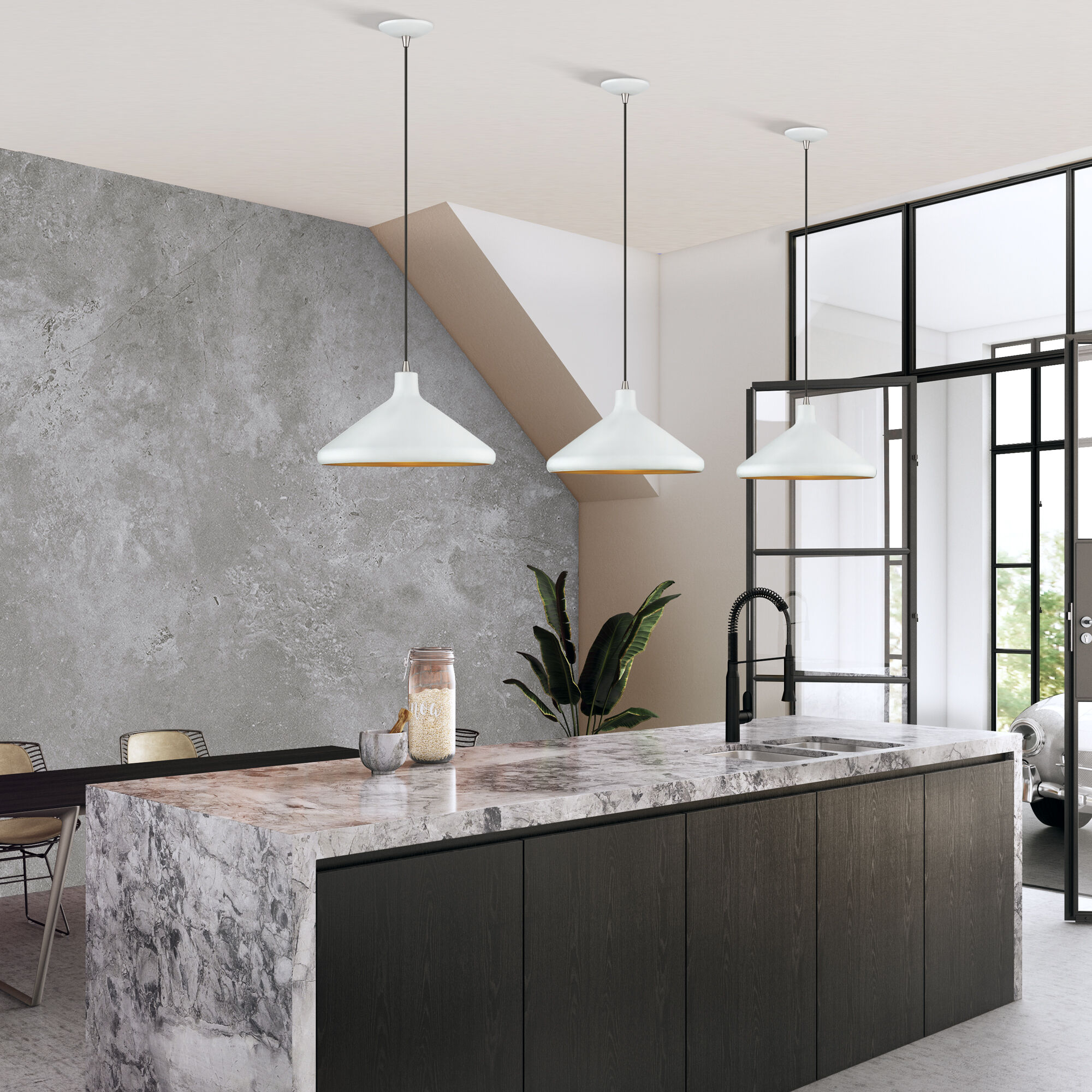 Geneva 1 Light 15.25 inch White with Brushed Nickel Accents Pendant Ceiling Light