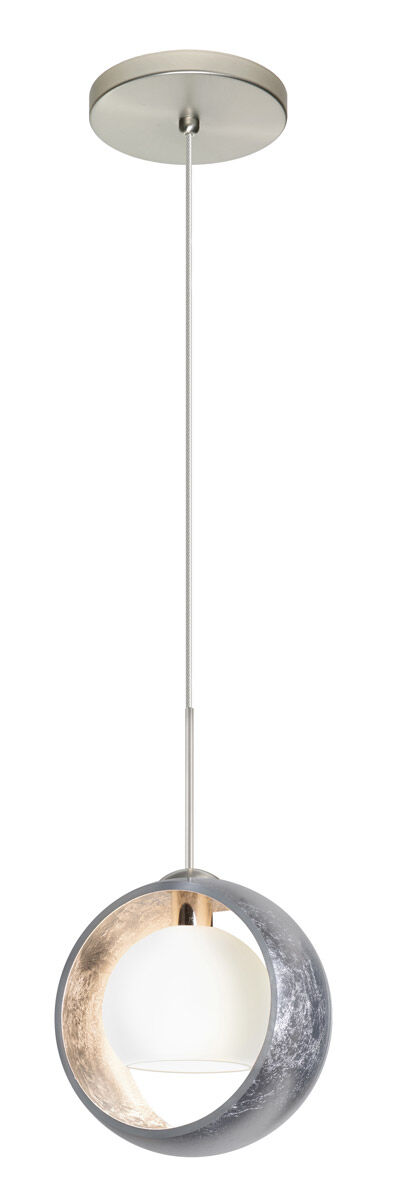 Pogo 1 Light Satin Nickel Pendant Ceiling Light in Halogen, Silver/Inner Silver Foil Glass