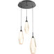 Aalto LED 17.3 inch Matte Black Chandelier Ceiling Light in Optic Rib Amber, 2700K LED, Round Multi-Port