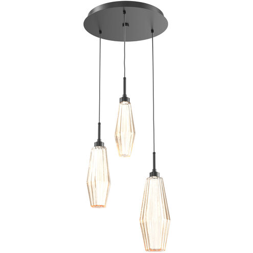 Aalto LED 17.3 inch Matte Black Chandelier Ceiling Light in 3000K LED, Optic Rib Amber, Round Multi-Port