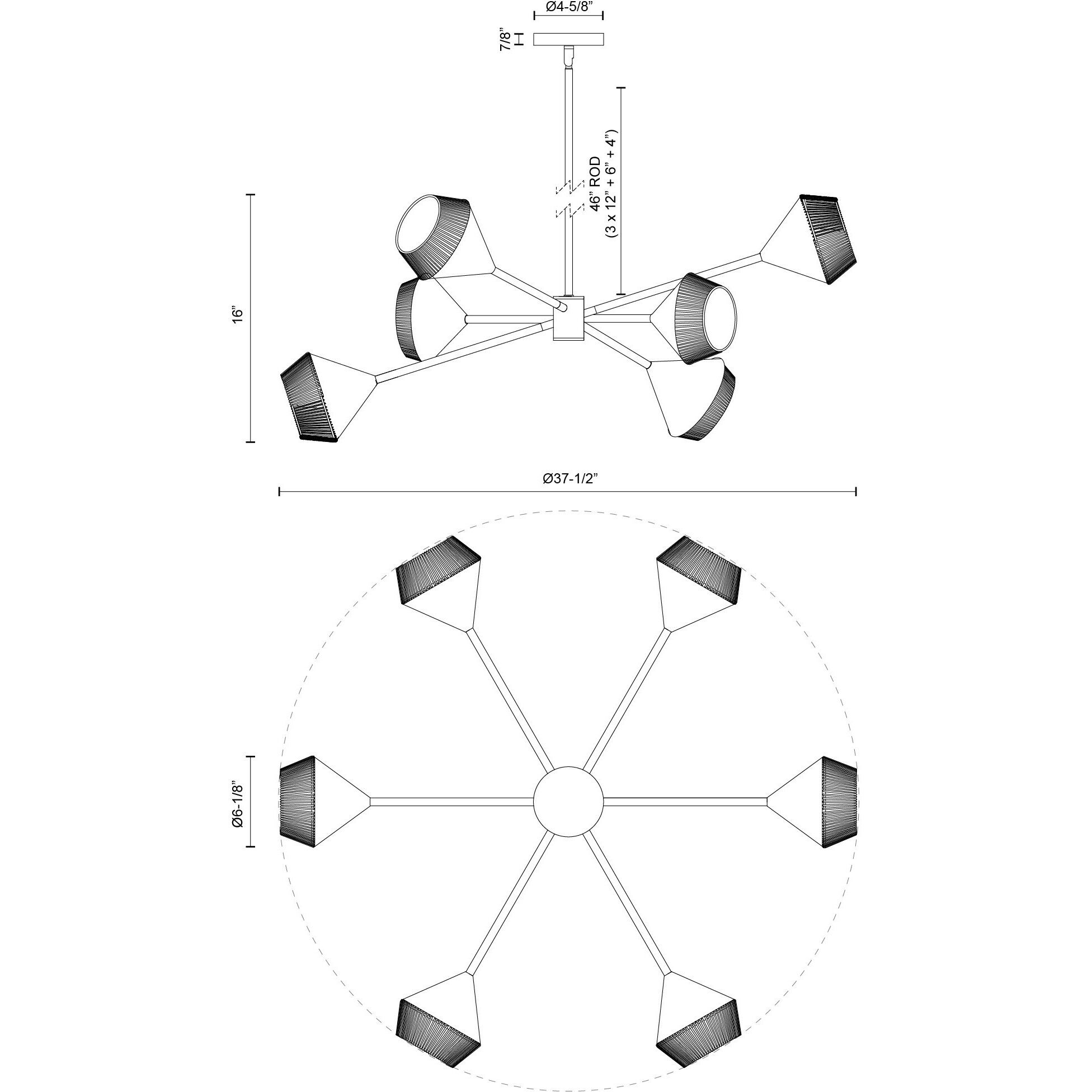Alora Mood Daphne 6 Light 37.5 inch White/Brown Cotton Rope Chandelier Ceiling Light in White and Brown Cotton Rope