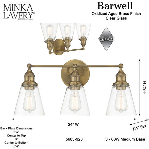 Barwell 3 Light 24 inch Oxidized Aged Brass Bath Vanity Light Wall Light