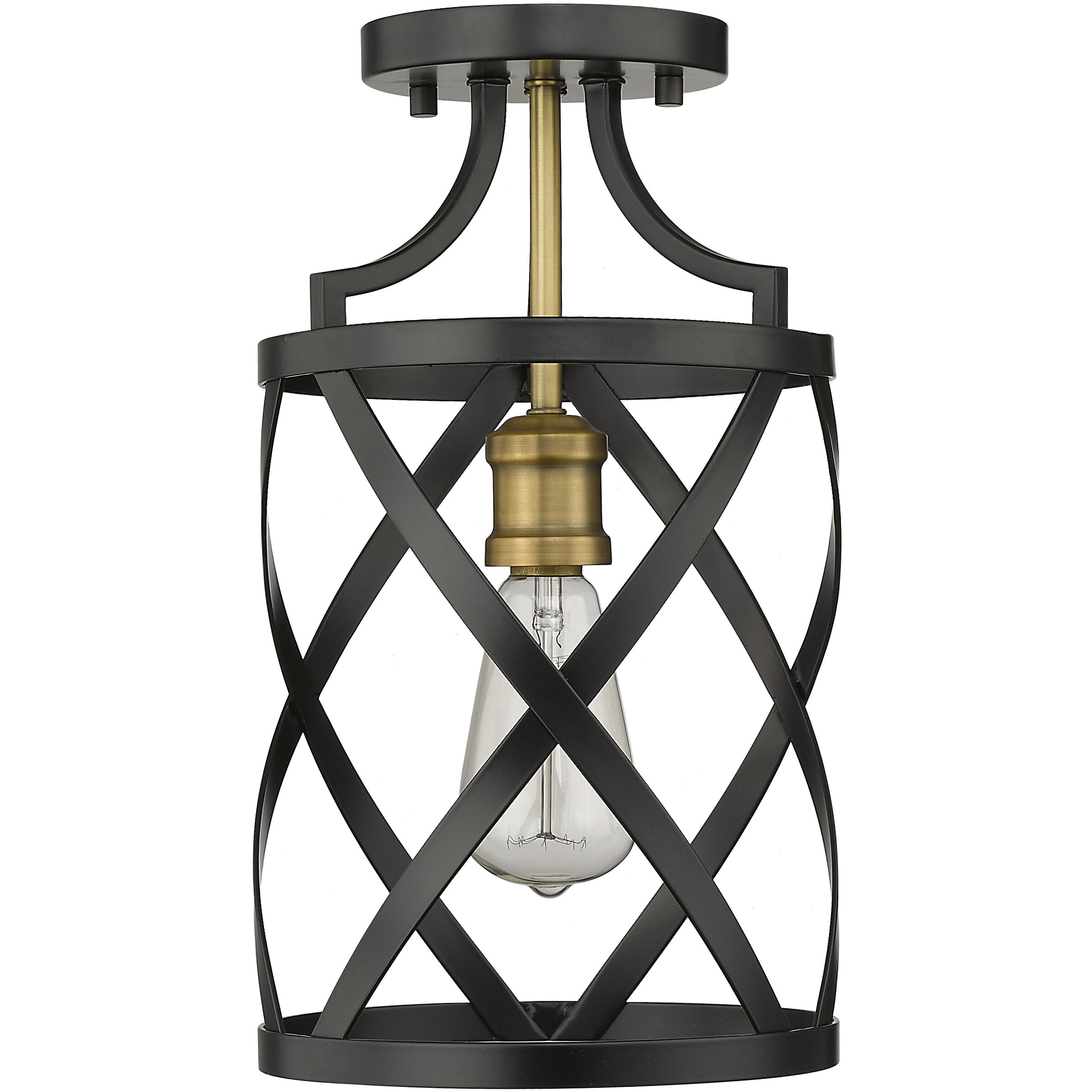 Malcalester 1 Light 8 inch Matte Black and Olde Brass Flush Mount Ceiling Light