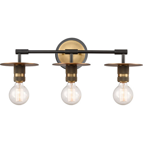 Restoration Aurora 3 Light 22 inch Black Brushed Brass Bath Vanity Light Wall Light, Restoration
