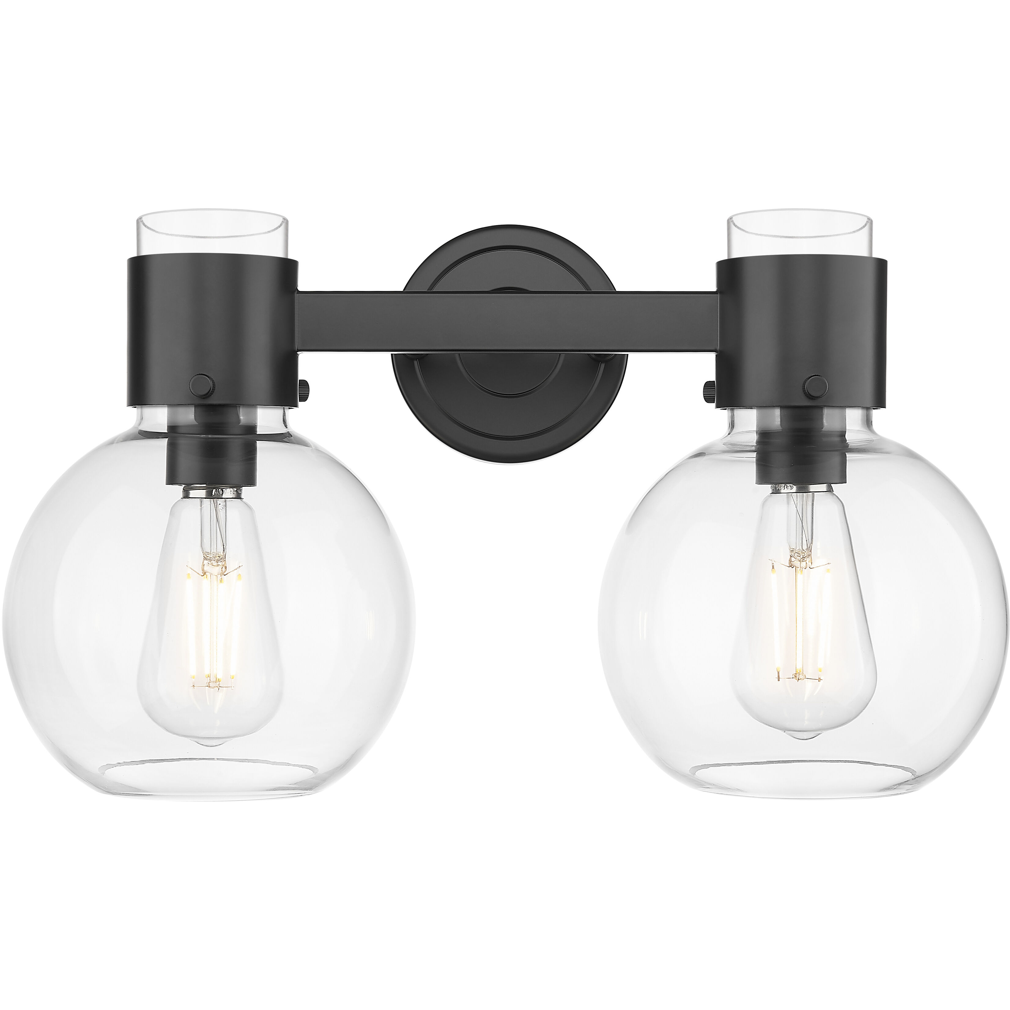 Lawton Sphere 2 Light 15.5 inch Matte Black Bath Vanity Light Wall Light in Clear Glass