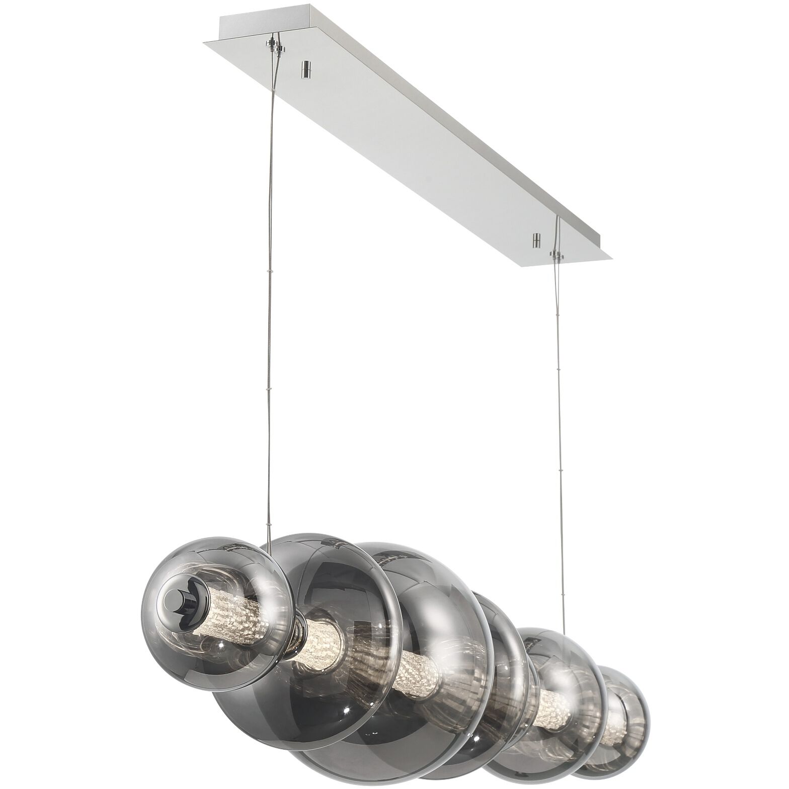 Atomo Linear Chandelier Ceiling Light in Chrome, Smoke