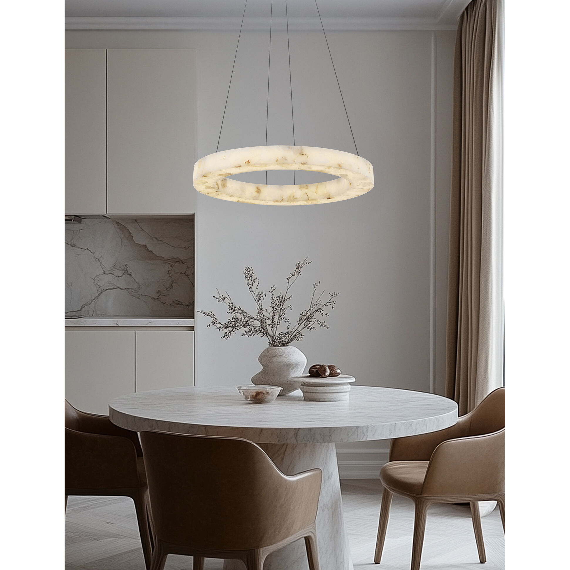 LumenAria LED 24 inch Brushed Brass Pendant Ceiling Light in Alabaster Rocks