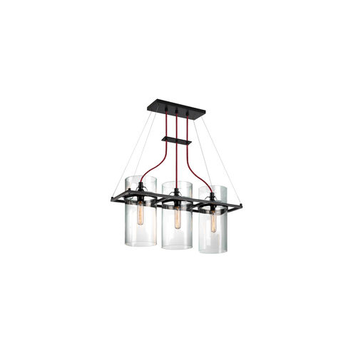 Square Ring 3 Light 26 inch Satin Black Pendant Ceiling Light 