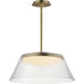 Jensen LED 18 inch Satin Brass Single Pendant Ceiling Light in Clear Ribbed