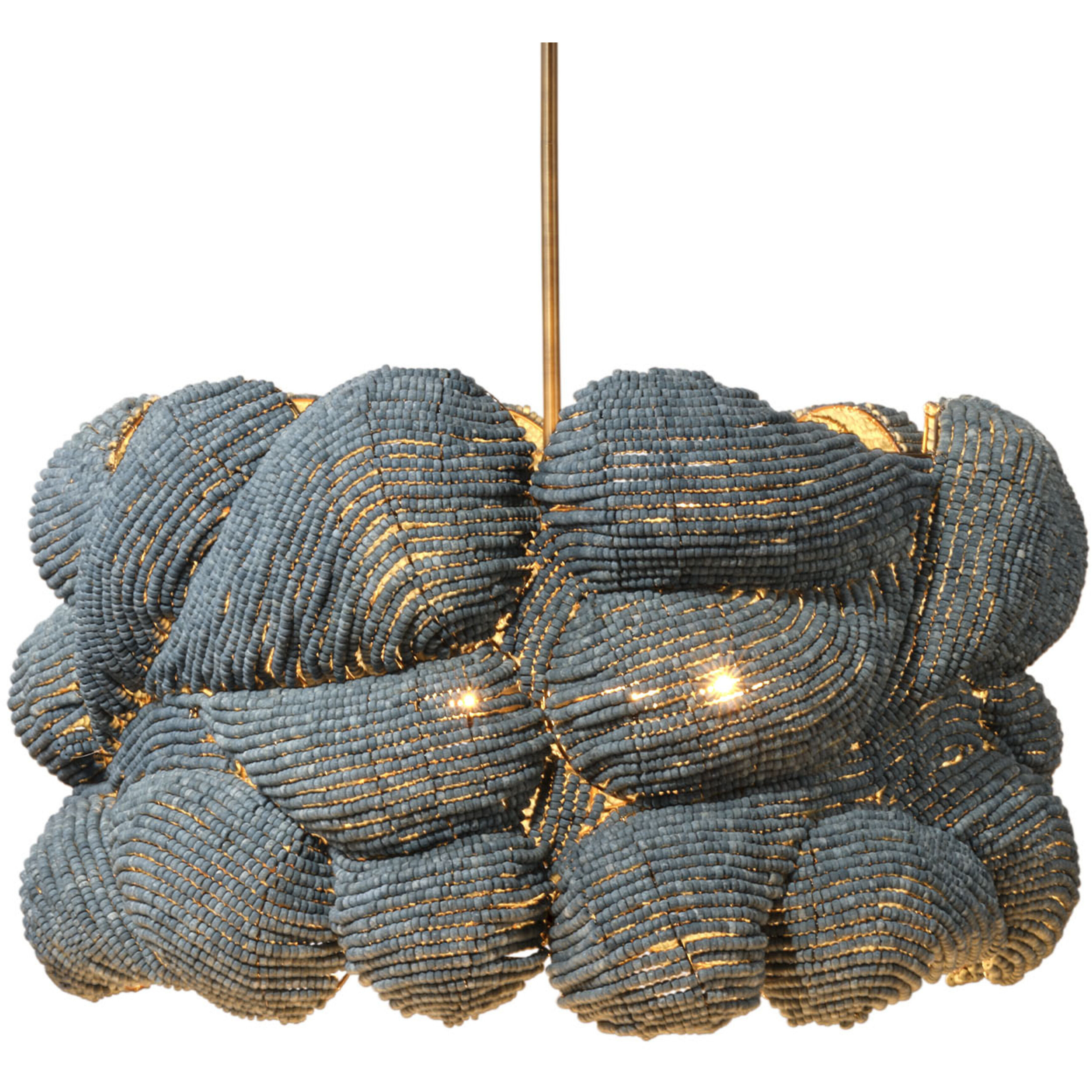 Anguilla LED 36 inch Blue Wood Beads Chandelier Ceiling Light, Large, Inline