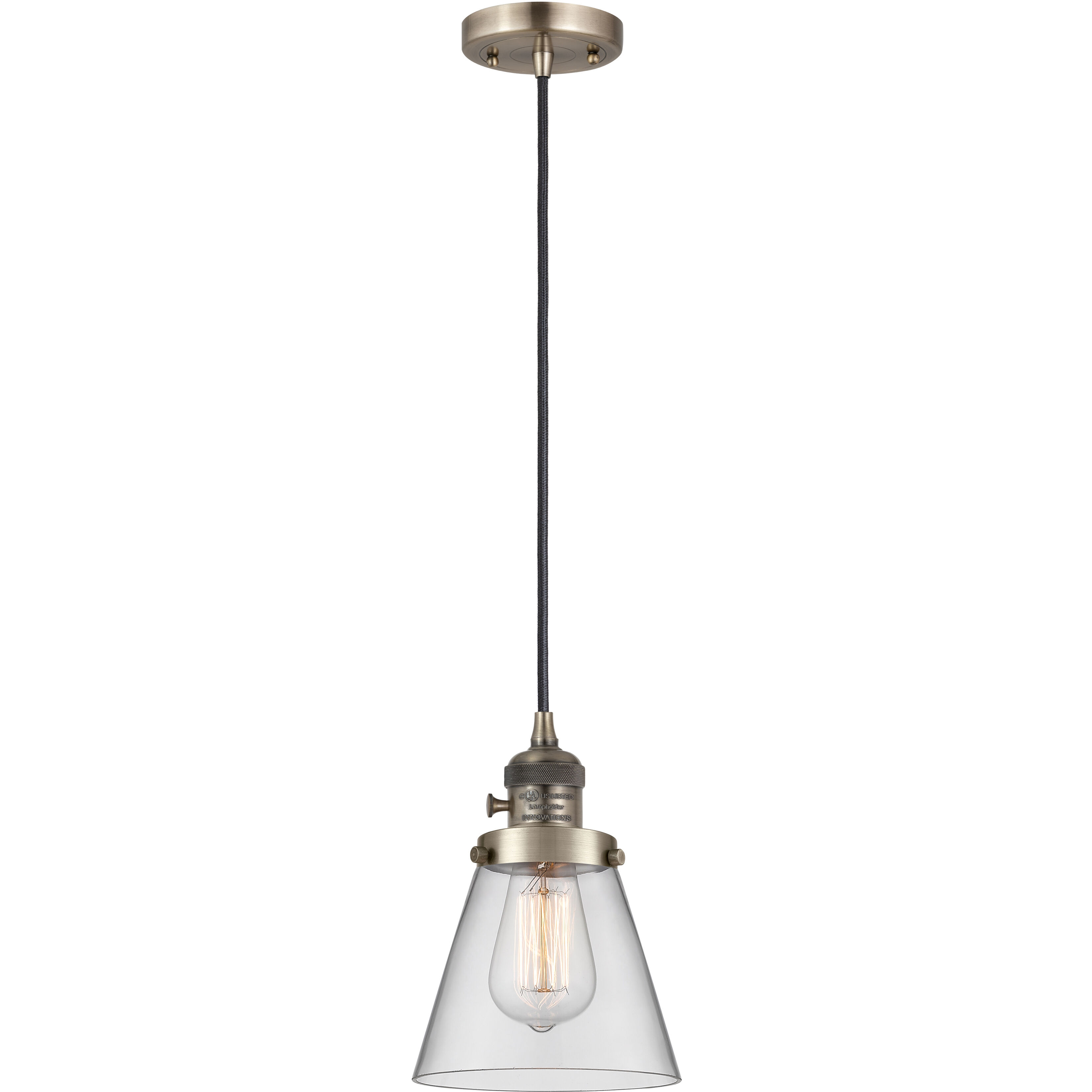 Franklin Restoration Cone 1 Light 6 inch Antique Brass Mini Pendant Ceiling Light in Incandescent, Clear