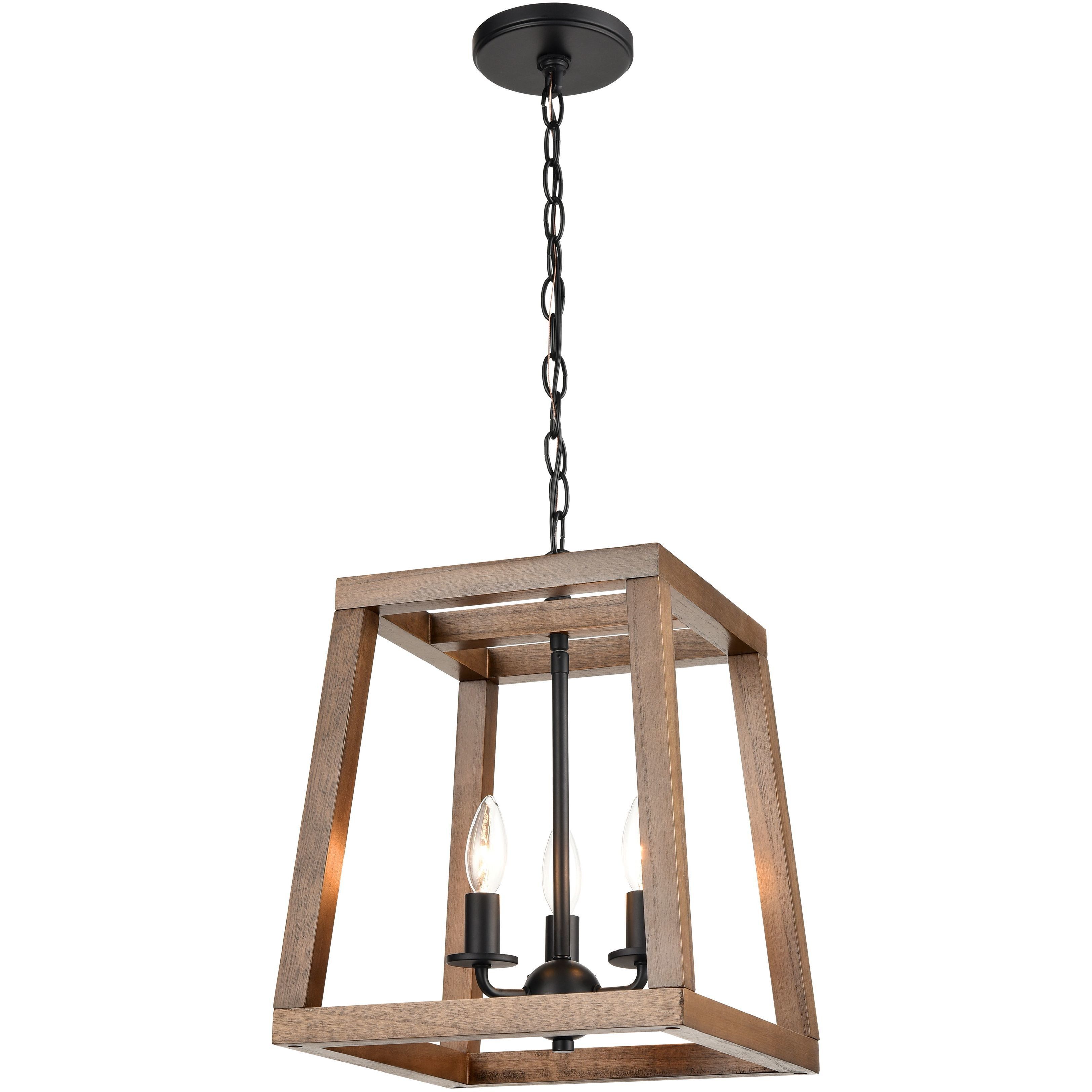 Barrow 3 Light 12 inch Matte Black with Birchwood Chandelier Ceiling Light
