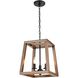 Barrow 3 Light 12 inch Matte Black with Birchwood Chandelier Ceiling Light