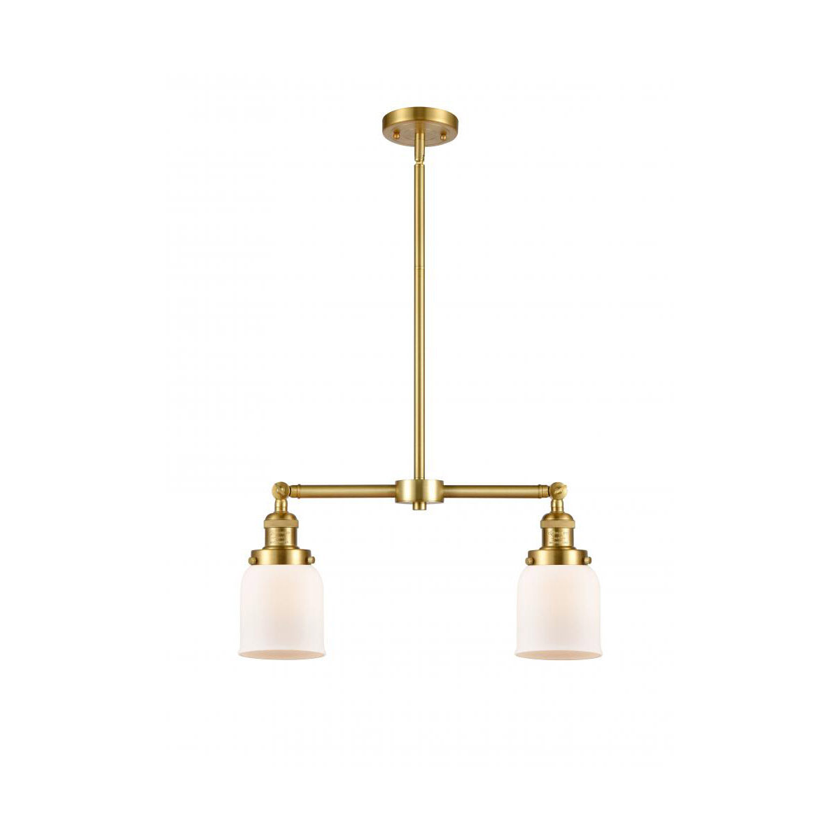 Franklin Restoration Small Bell 2 Light 21 inch Satin Gold Island Light Ceiling Light in Matte White Glass, Franklin Restoration