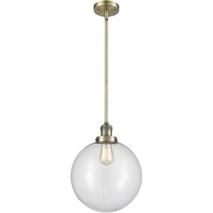 Franklin Restoration XX-Large Beacon LED 12 inch Antique Brass Mini Pendant Ceiling Light in Clear Glass, Franklin Restoration
