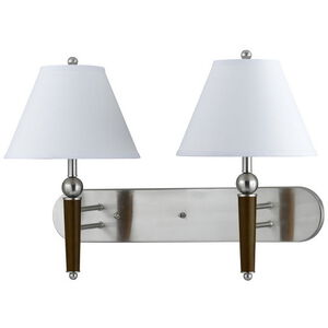 Signature 2 Light 15 inch Brushed Steel Fixed Arm Wall Lamp Wall Light