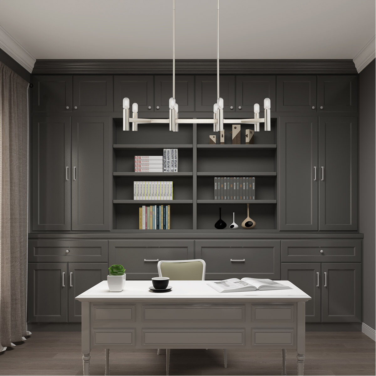 Copenhagen 8 Light 40 inch Brushed Nickel Linear Chandelier Ceiling Light